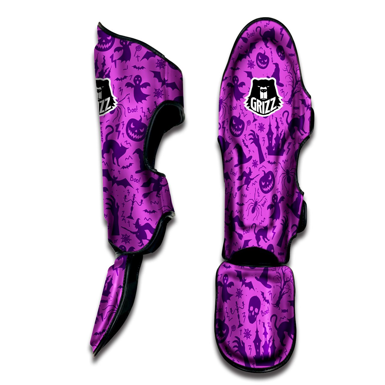 Halloween Purple Print Pattern Muay Thai Shin Guards-grizzshop