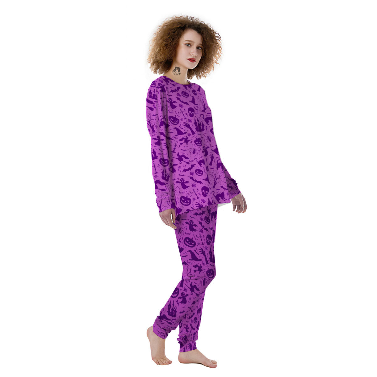 Halloween Purple Print Pattern Women's Pajamas-grizzshop