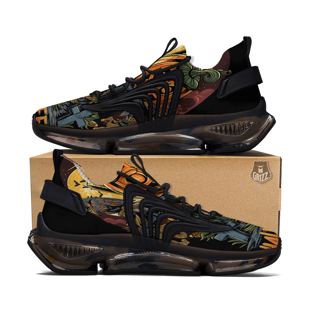 Halloween Scarecrow Print Black Gym Shoes-grizzshop