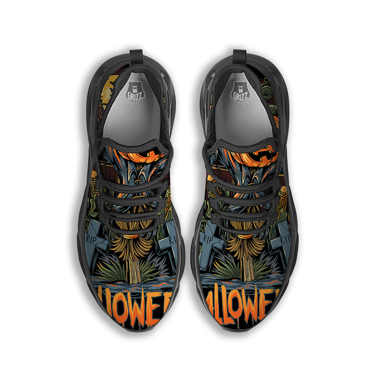 Halloween Scarecrow Print Black Running Shoes-grizzshop