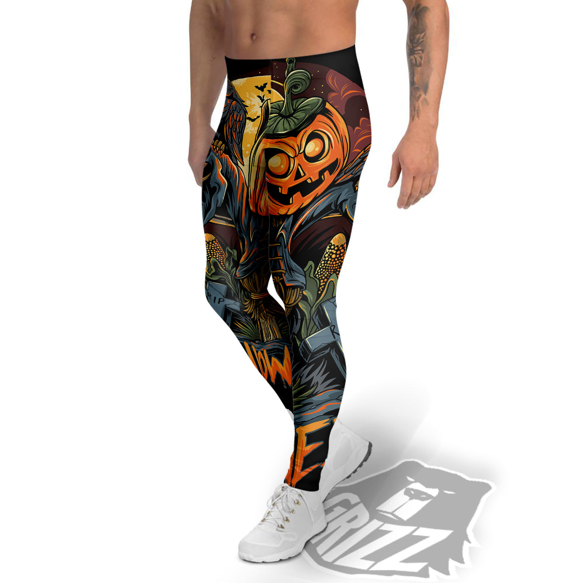 Halloween Scarecrow Print Men's Leggings-grizzshop