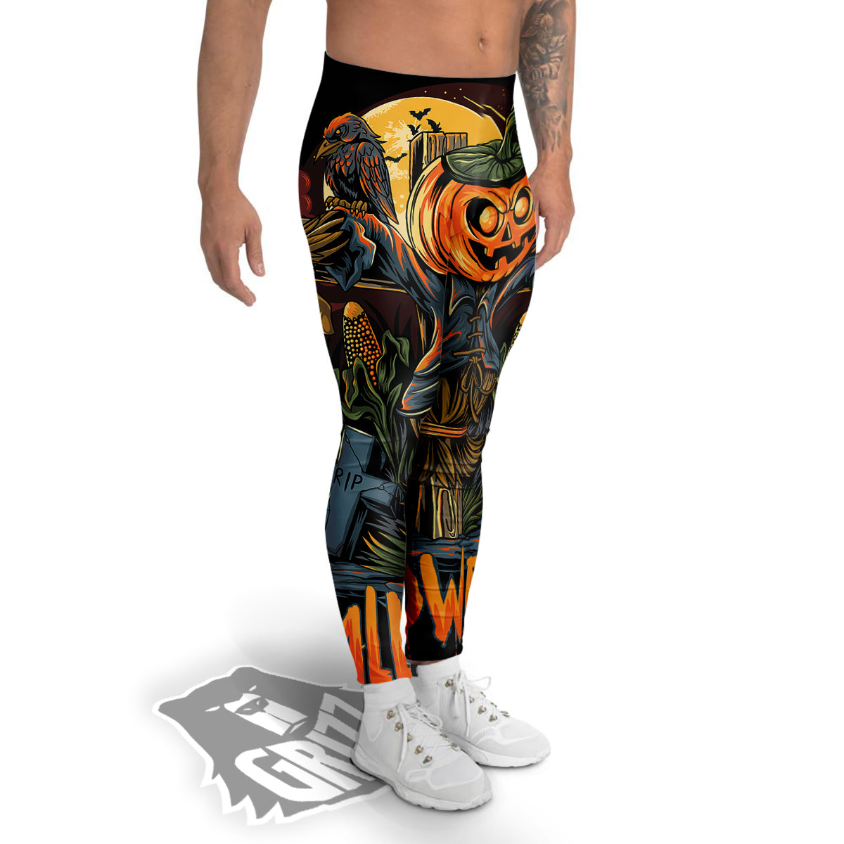 Halloween Scarecrow Print Men's Leggings-grizzshop