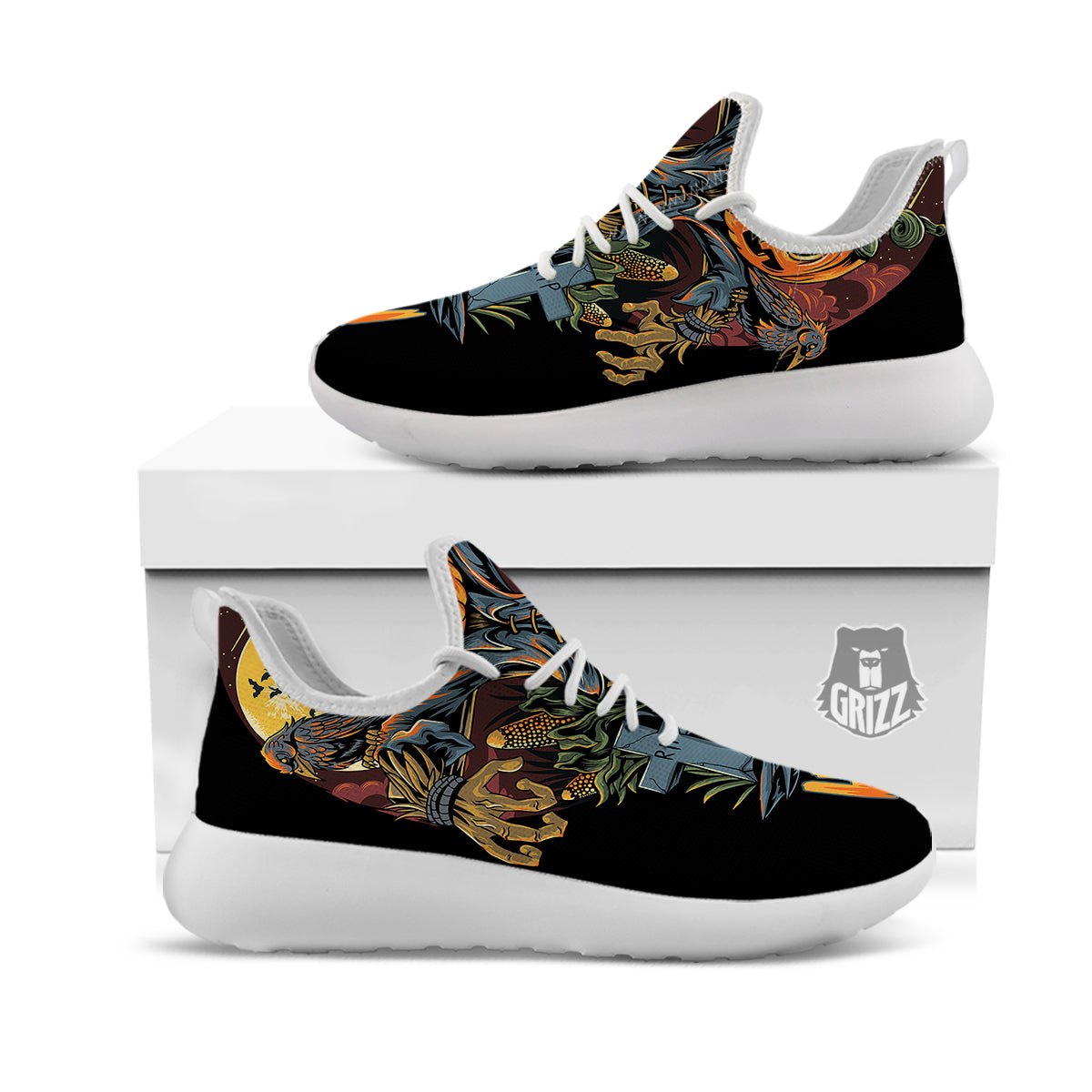 Halloween Scarecrow Print White Athletic Shoes-grizzshop