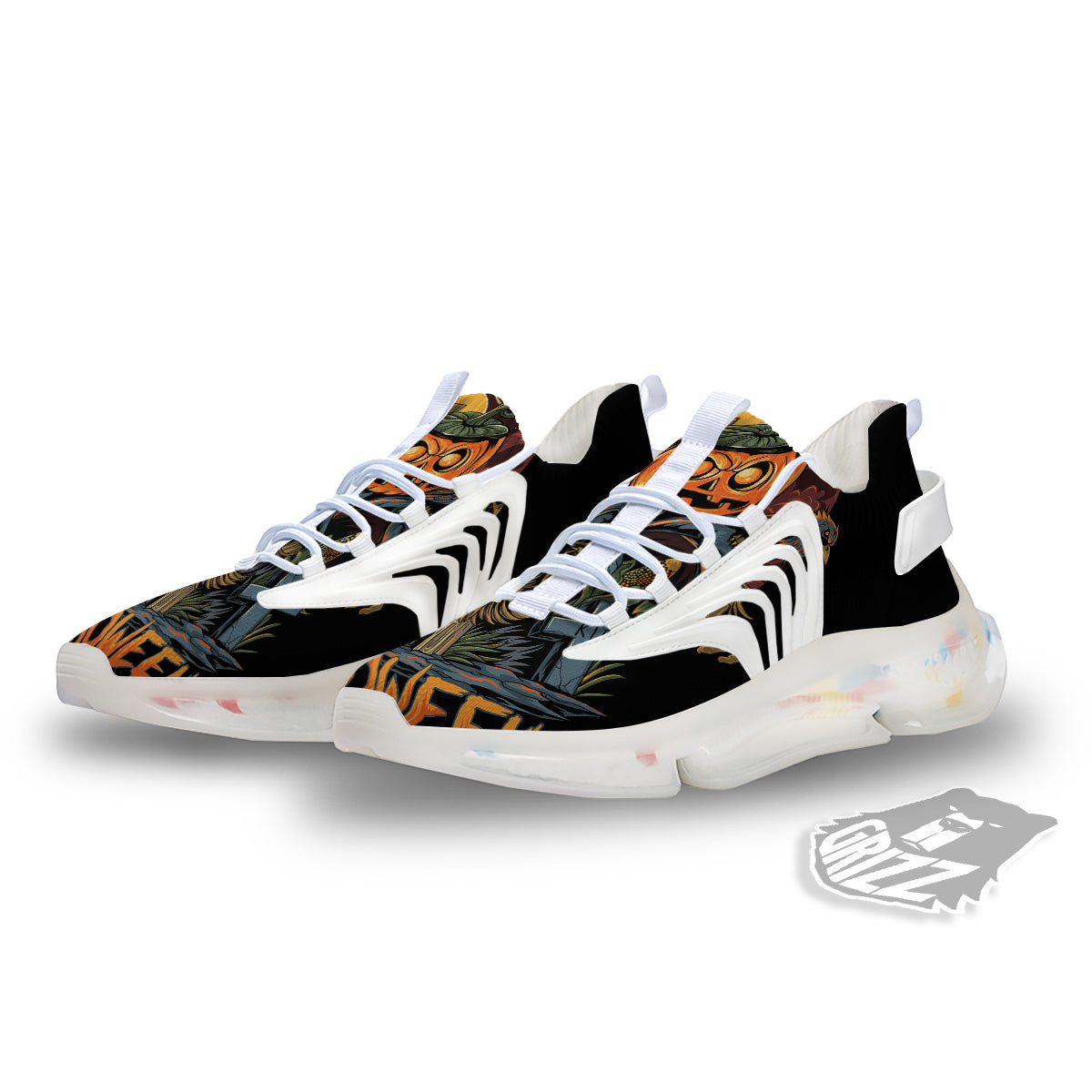 Halloween Scarecrow Print White Gym Shoes-grizzshop