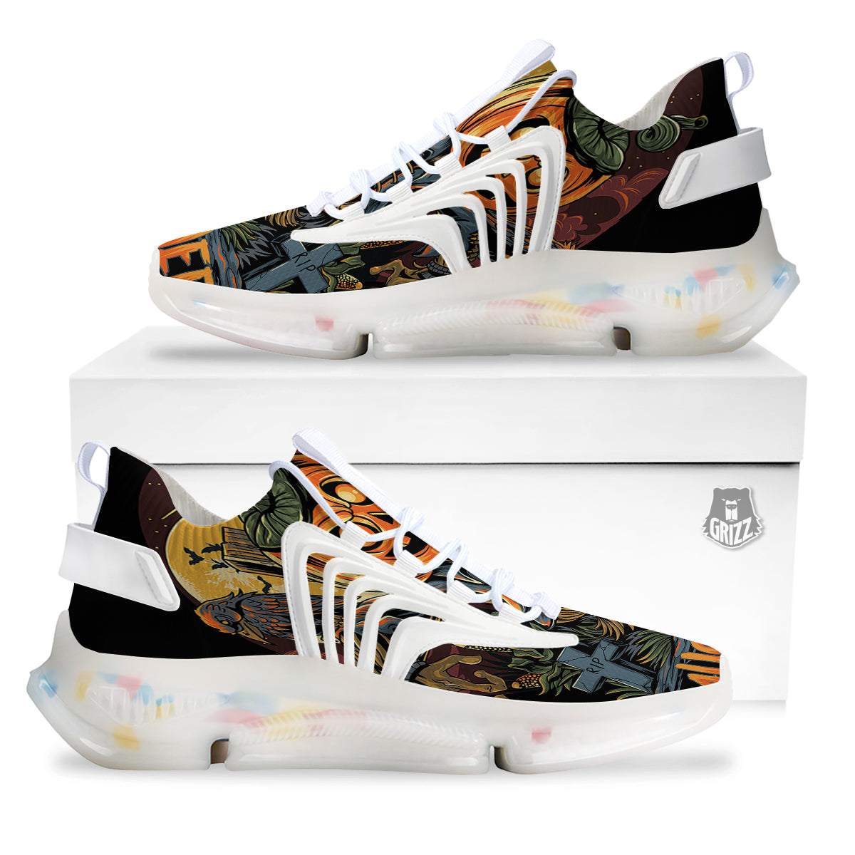 Halloween Scarecrow Print White Gym Shoes-grizzshop