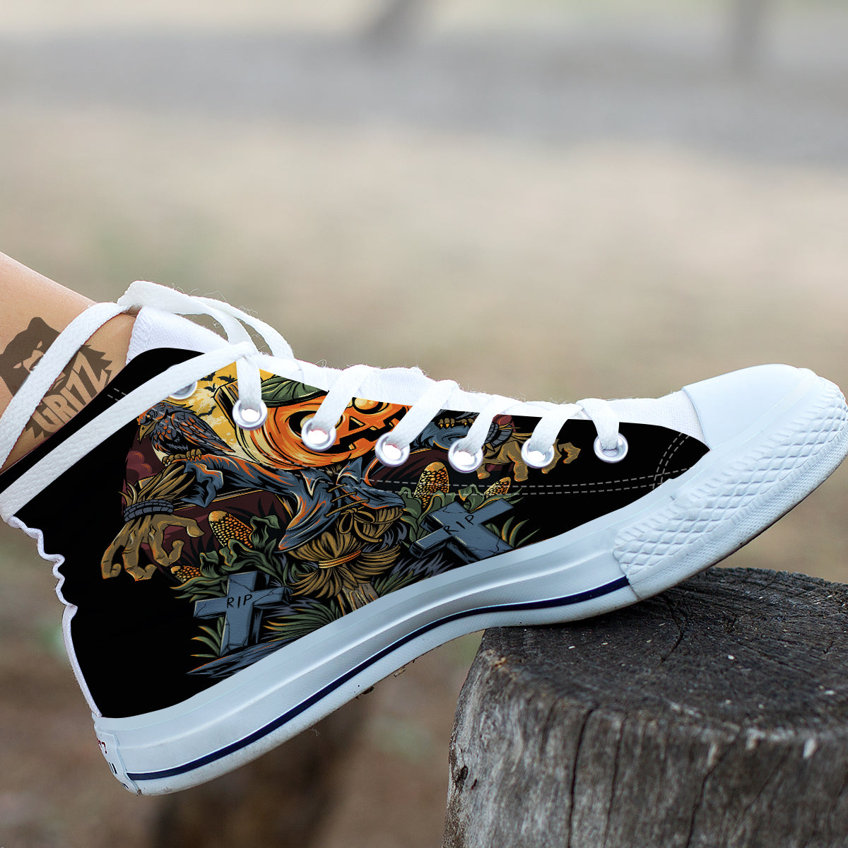 Halloween Scarecrow Print White High Top Shoes-grizzshop