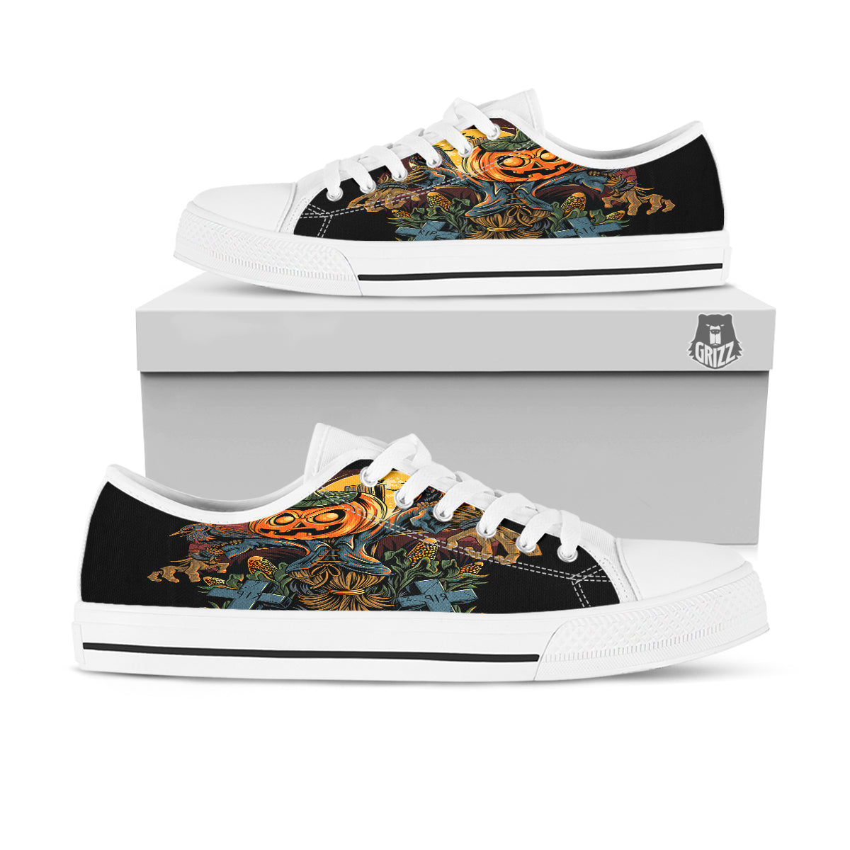 Halloween Scarecrow Print White Low Top Shoes-grizzshop