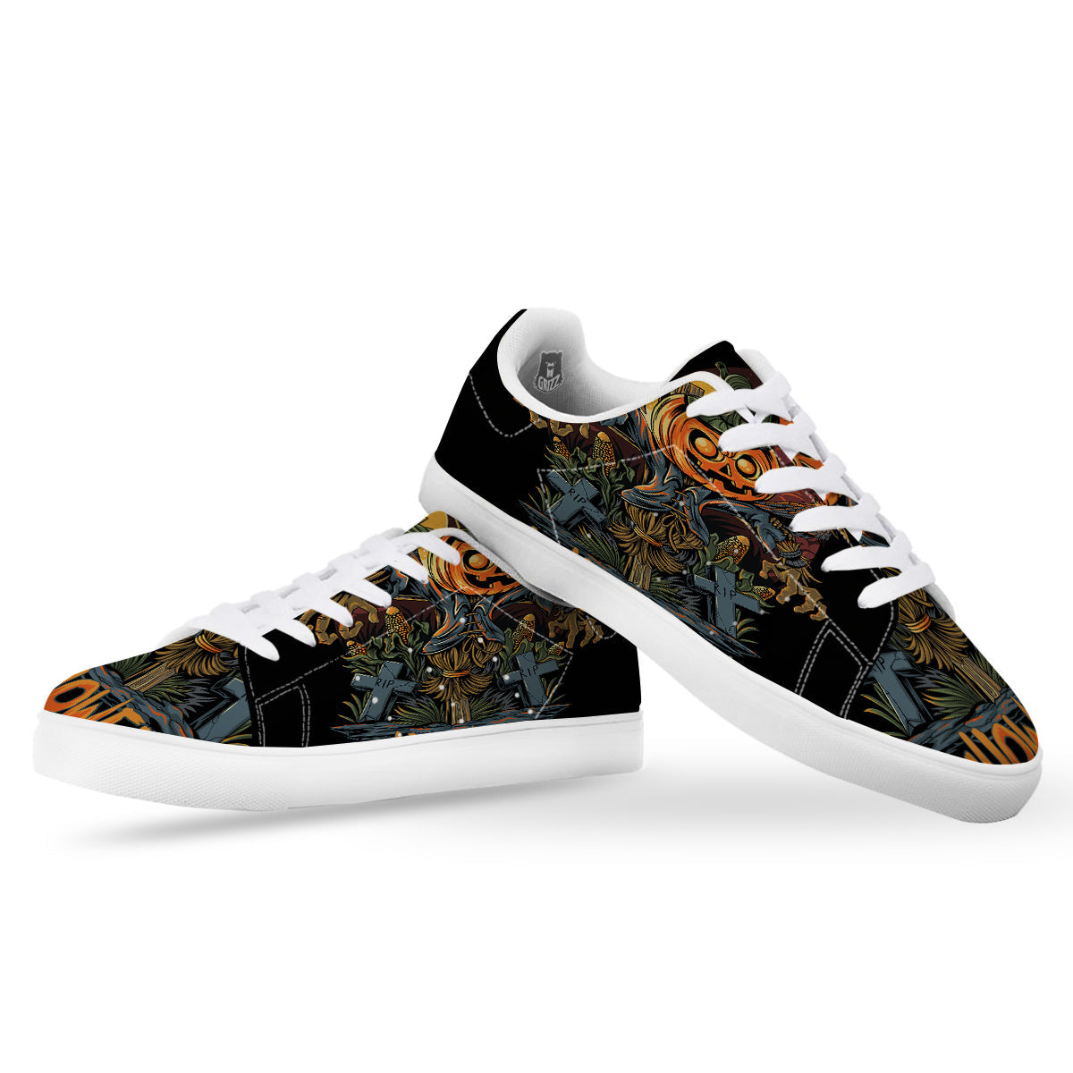 Halloween Scarecrow Print White Low Top Sneakers-grizzshop