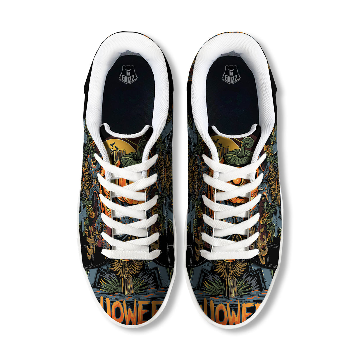 Halloween Scarecrow Print White Low Top Sneakers-grizzshop