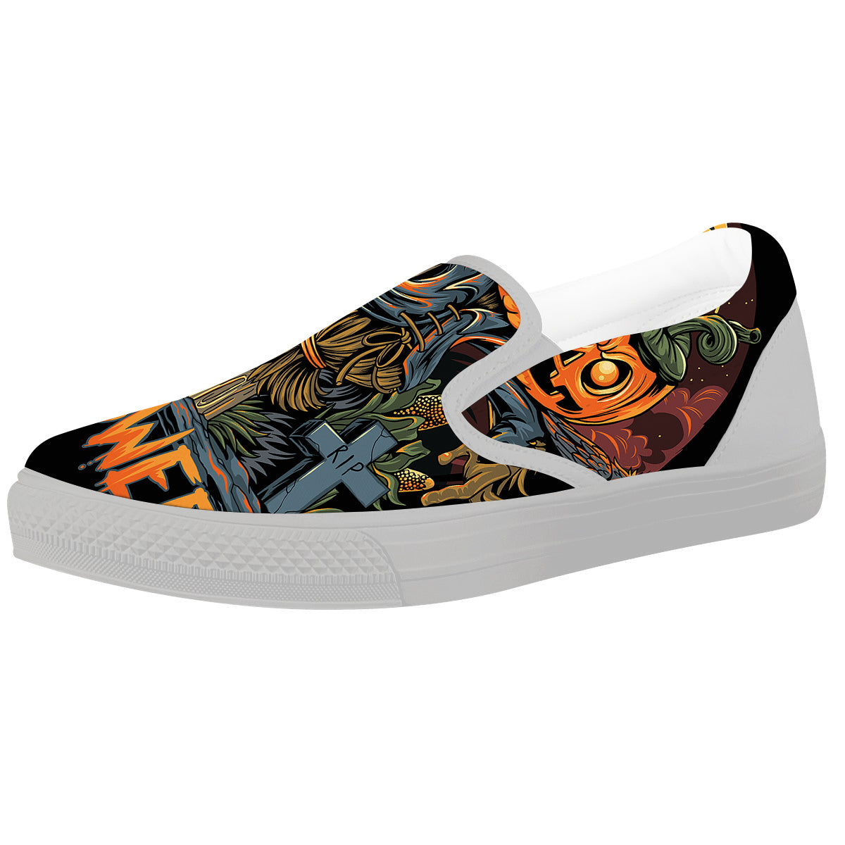 Halloween Scarecrow Print White Slip On Shoes-grizzshop
