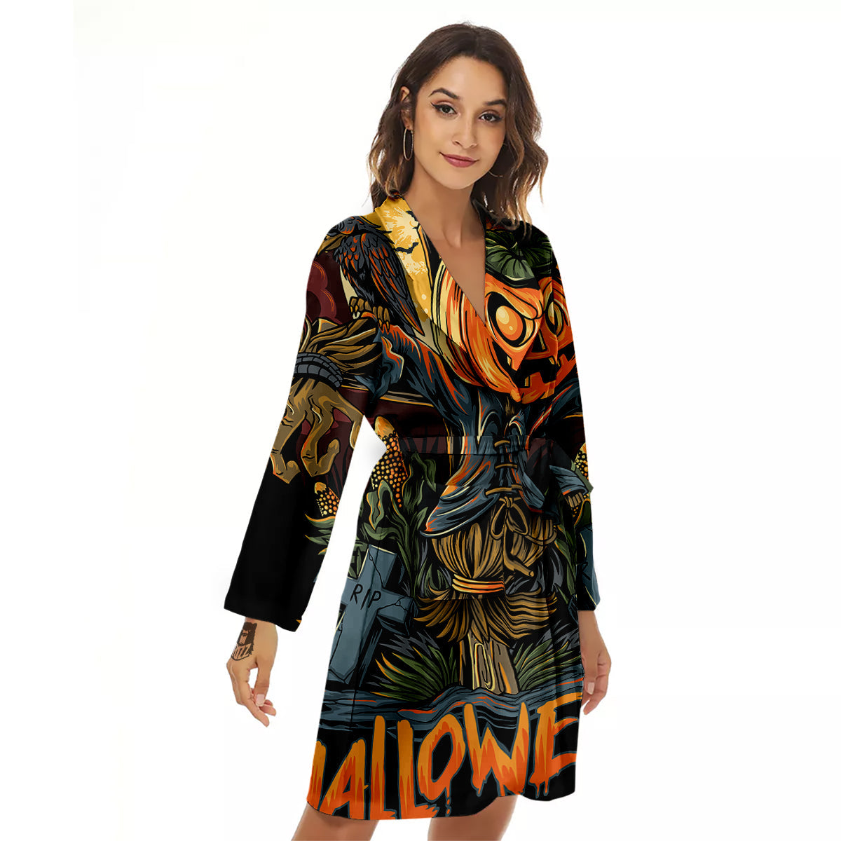 Halloween Scarecrow Print Women's Robe-grizzshop