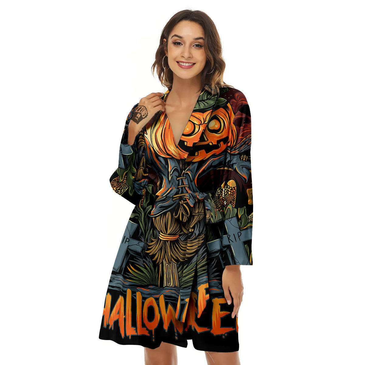 Halloween Scarecrow Print Women's Robe-grizzshop