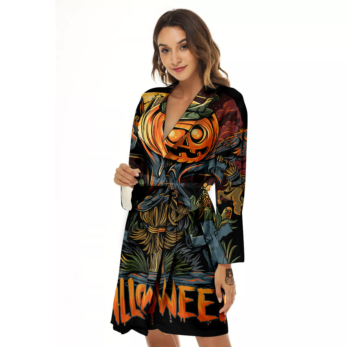 Halloween Scarecrow Print Women's Robe-grizzshop
