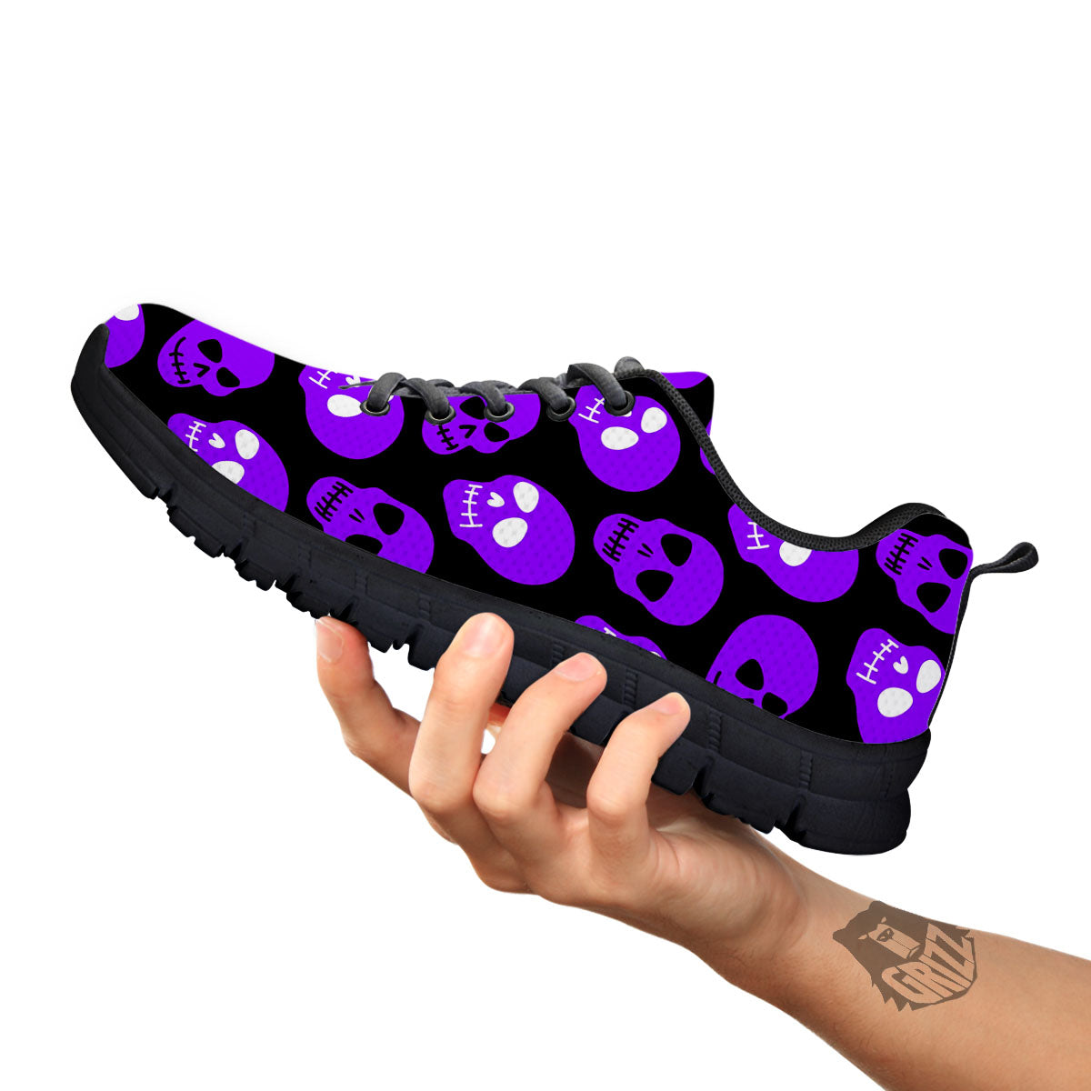 Halloween Skull Black And Purple Print Black Sneaker-grizzshop