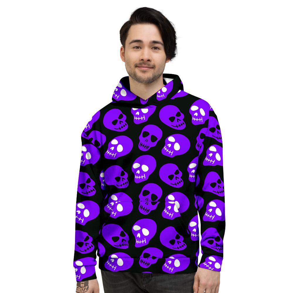 Halloween Skull Black And Purple Print Men's Hoodie-grizzshop