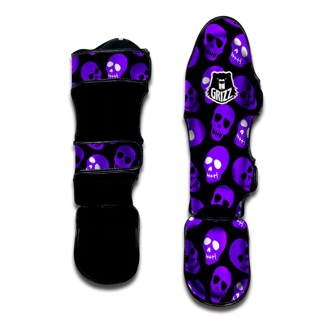 Halloween Skull Black And Purple Print Muay Thai Shin Guards-grizzshop