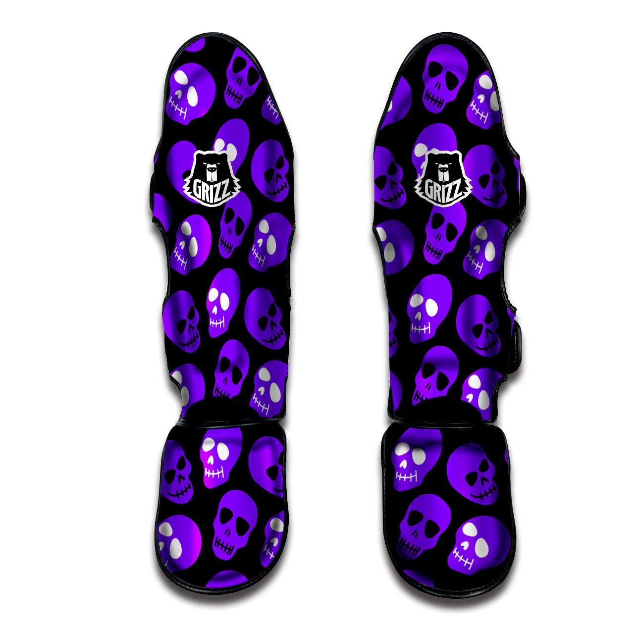 Halloween Skull Black And Purple Print Muay Thai Shin Guards-grizzshop