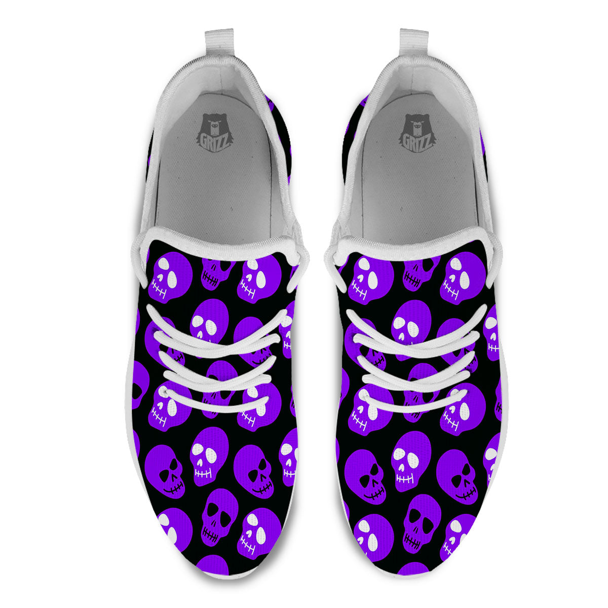 Halloween Skull Black And Purple Print White Athletic Shoes-grizzshop