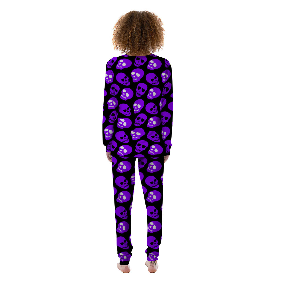 Halloween Skull Black And Purple Print Women's Pajamas-grizzshop