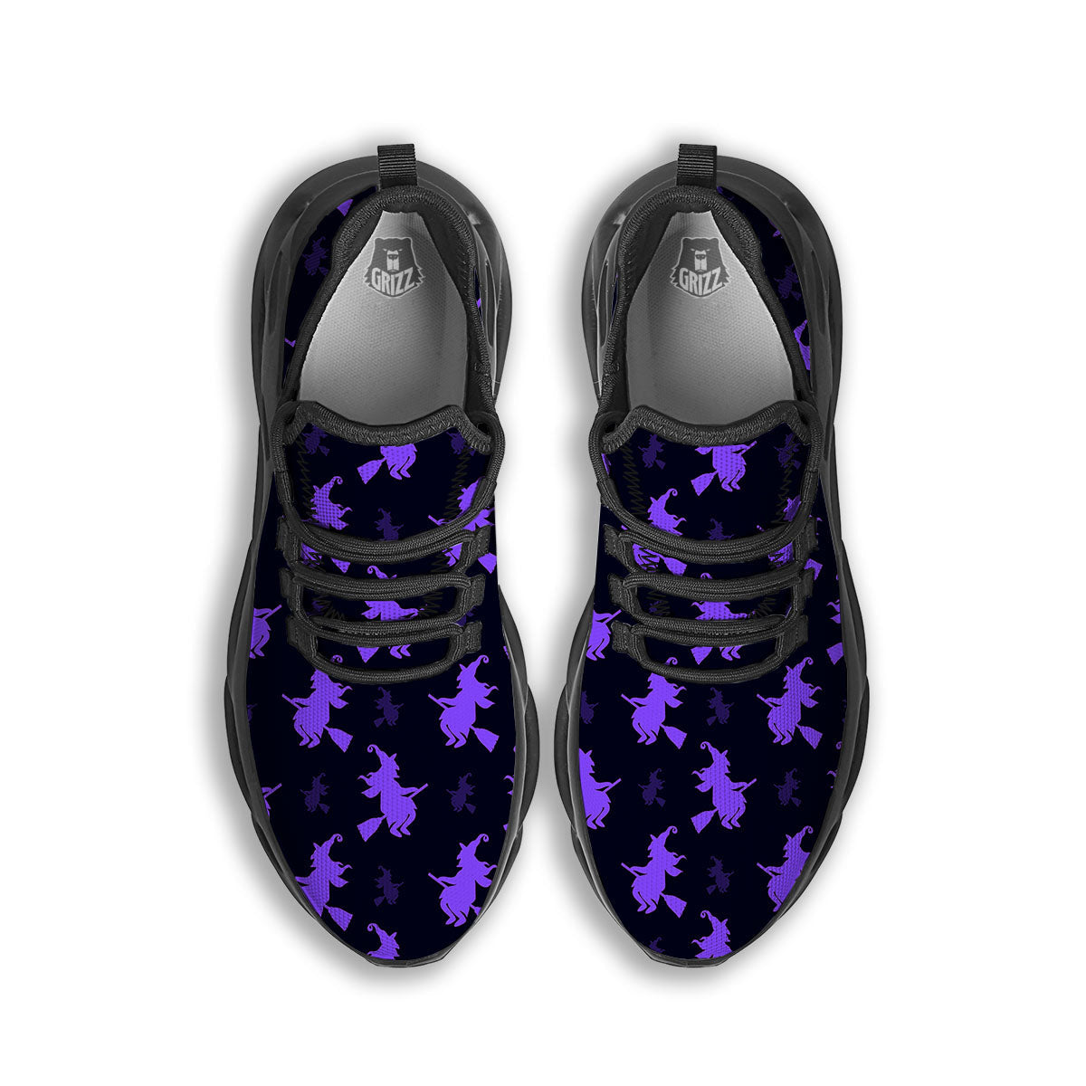 Halloween Witch Purple Print Pattern Black Running Shoes-grizzshop