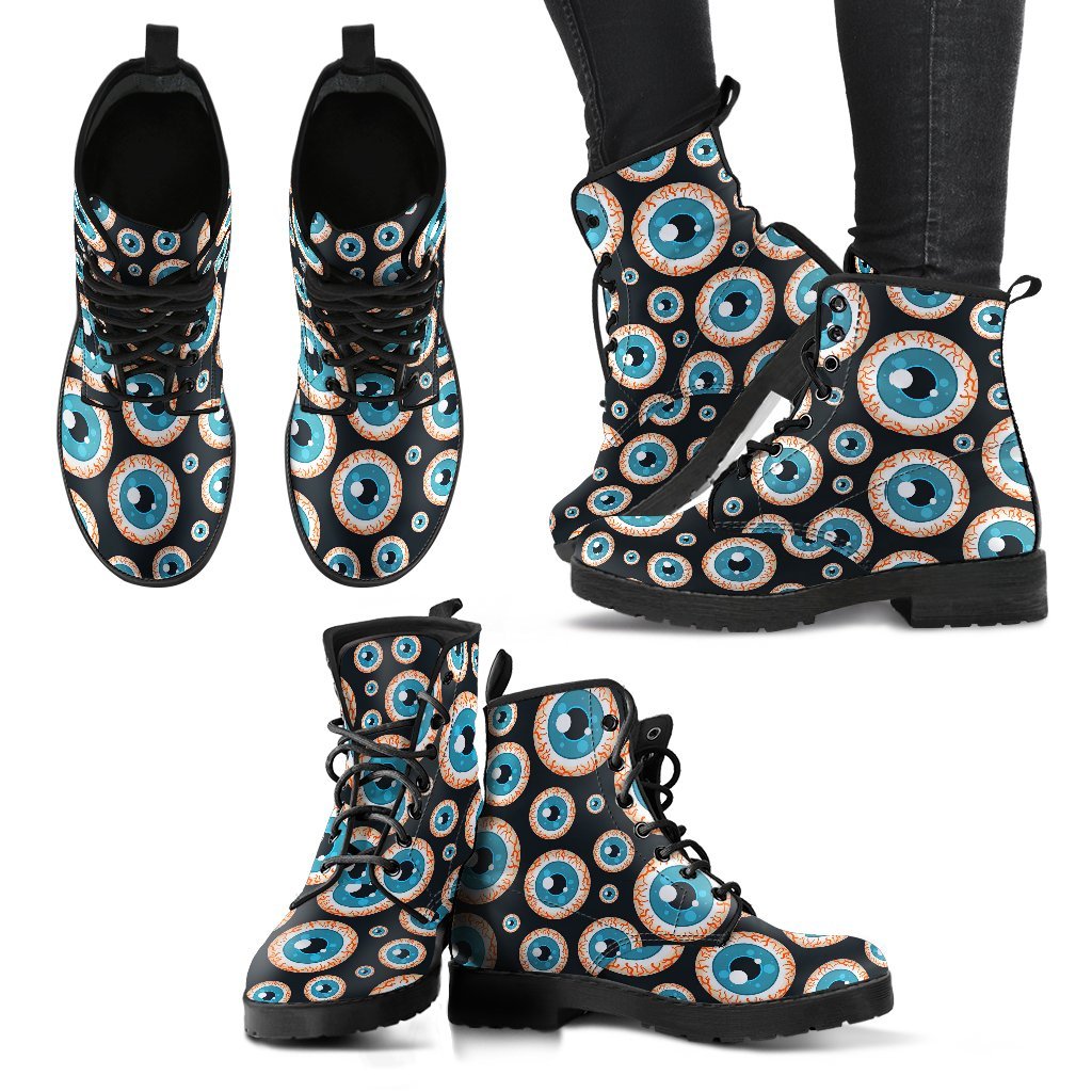 Halloween Zombie Eyes Pattern Print Men Women Leather Boots-grizzshop