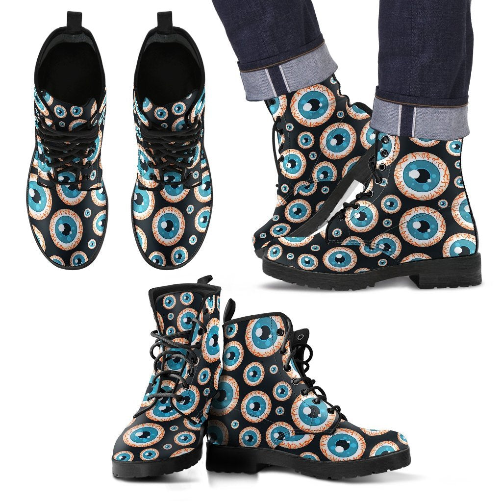 Halloween Zombie Eyes Pattern Print Men Women Leather Boots-grizzshop