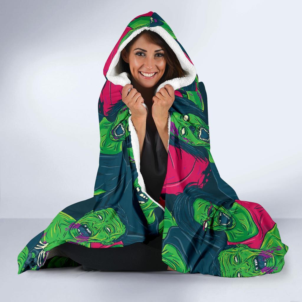 Halloween Zombie Pattern Print Hooded Blanket-grizzshop