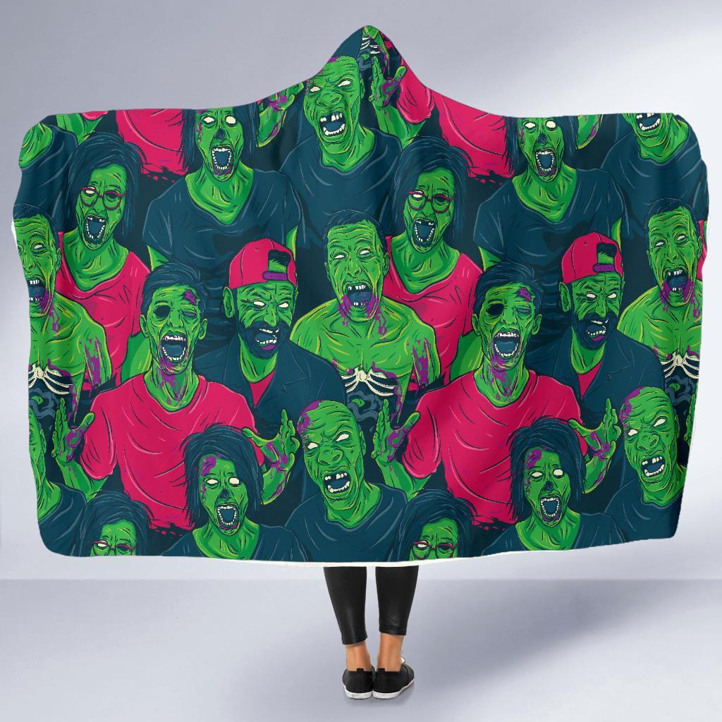 Halloween Zombie Pattern Print Hooded Blanket-grizzshop