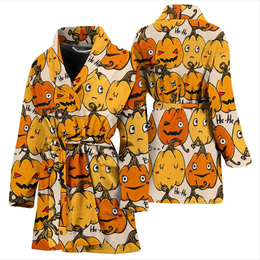 Halloween Pumpkin Pattern Print Women Long Robe-grizzshop