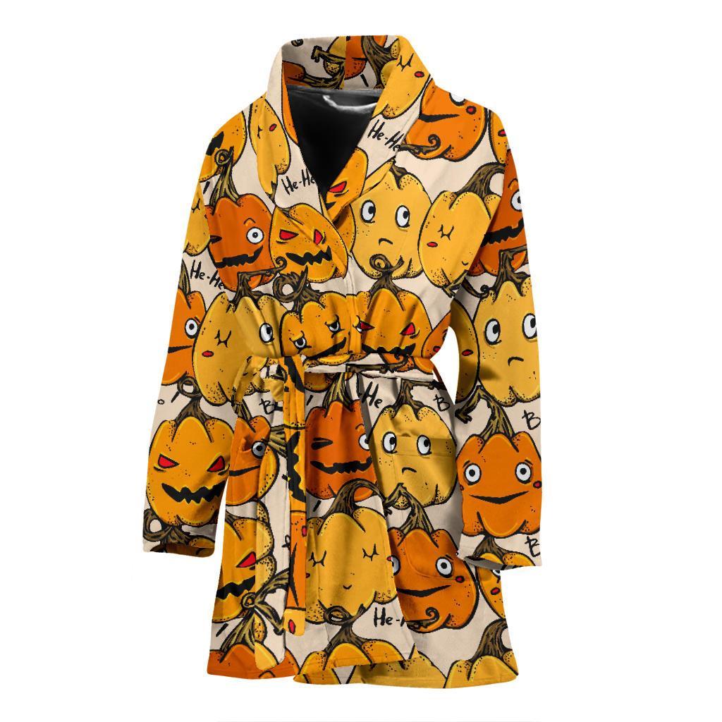 Halloween Pumpkin Pattern Print Women Long Robe-grizzshop