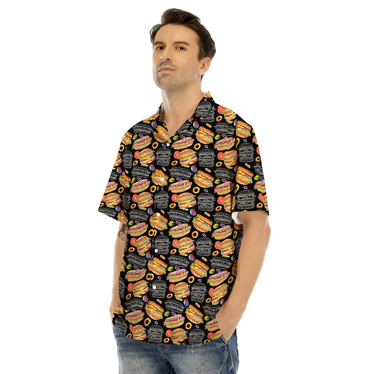 Hamburger And Hot Dog Print Pattern Men's Hawaiian Shirt-grizzshop