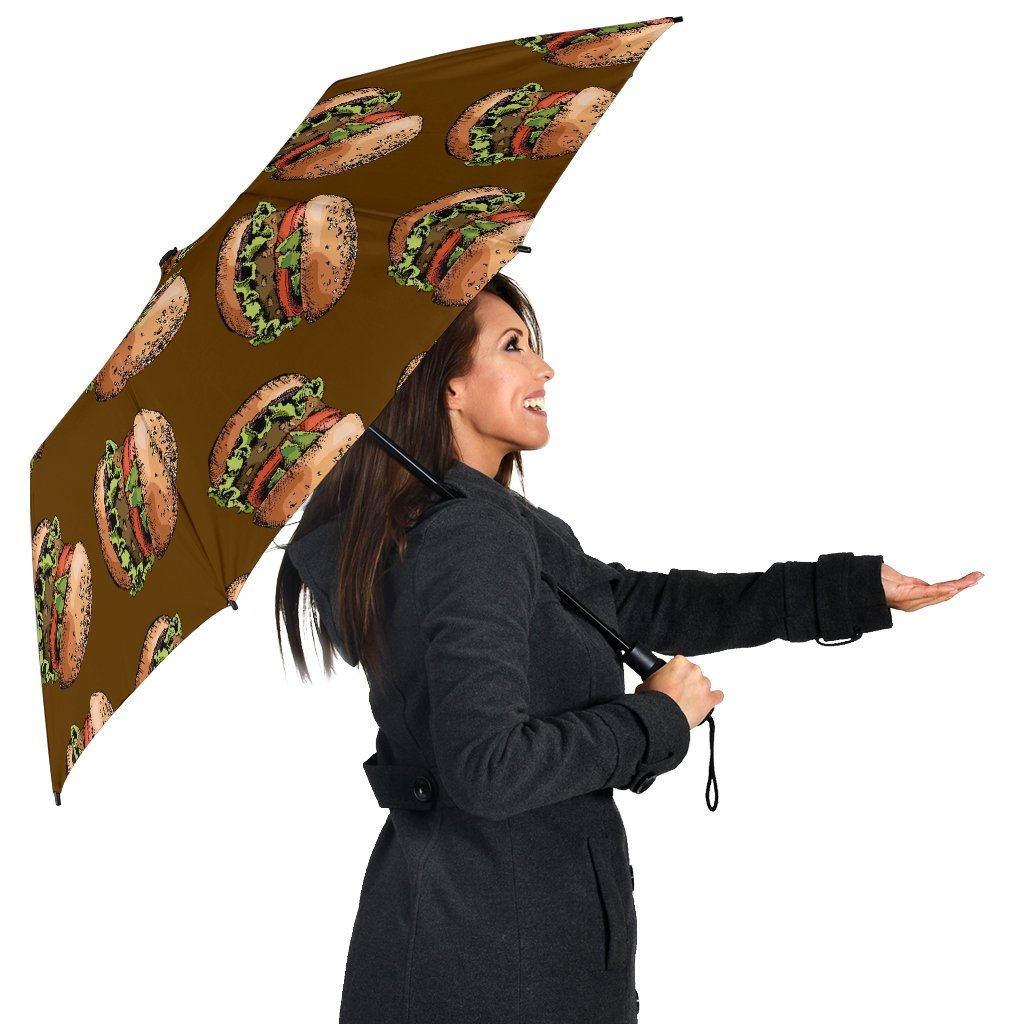 Hamburger Brown Pattern Print Automatic Foldable Umbrella-grizzshop