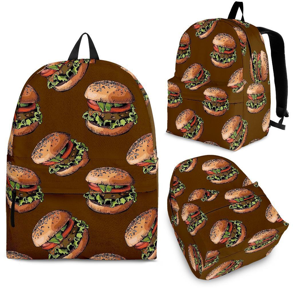 Hamburger Brown Pattern Print Backpack-grizzshop