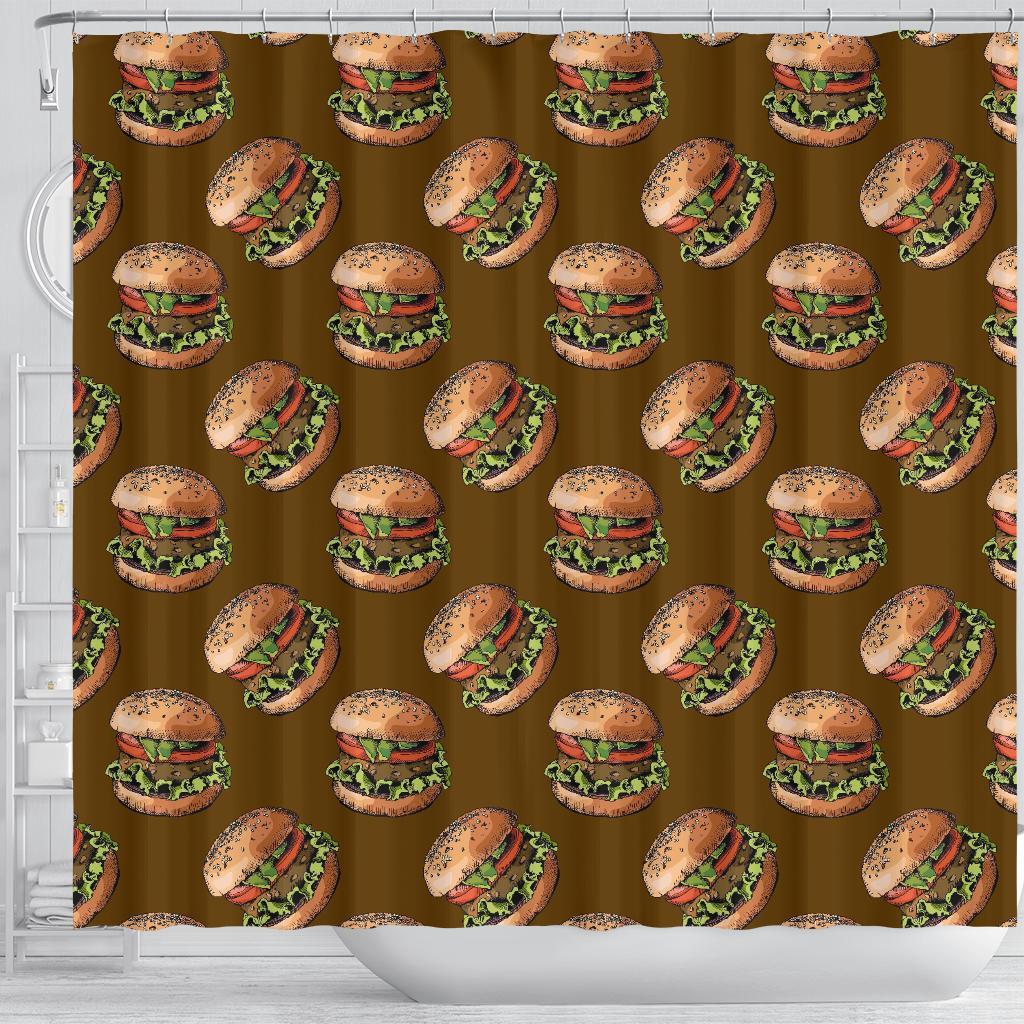 Hamburger Brown Pattern Print Bathroom Shower Curtain-grizzshop