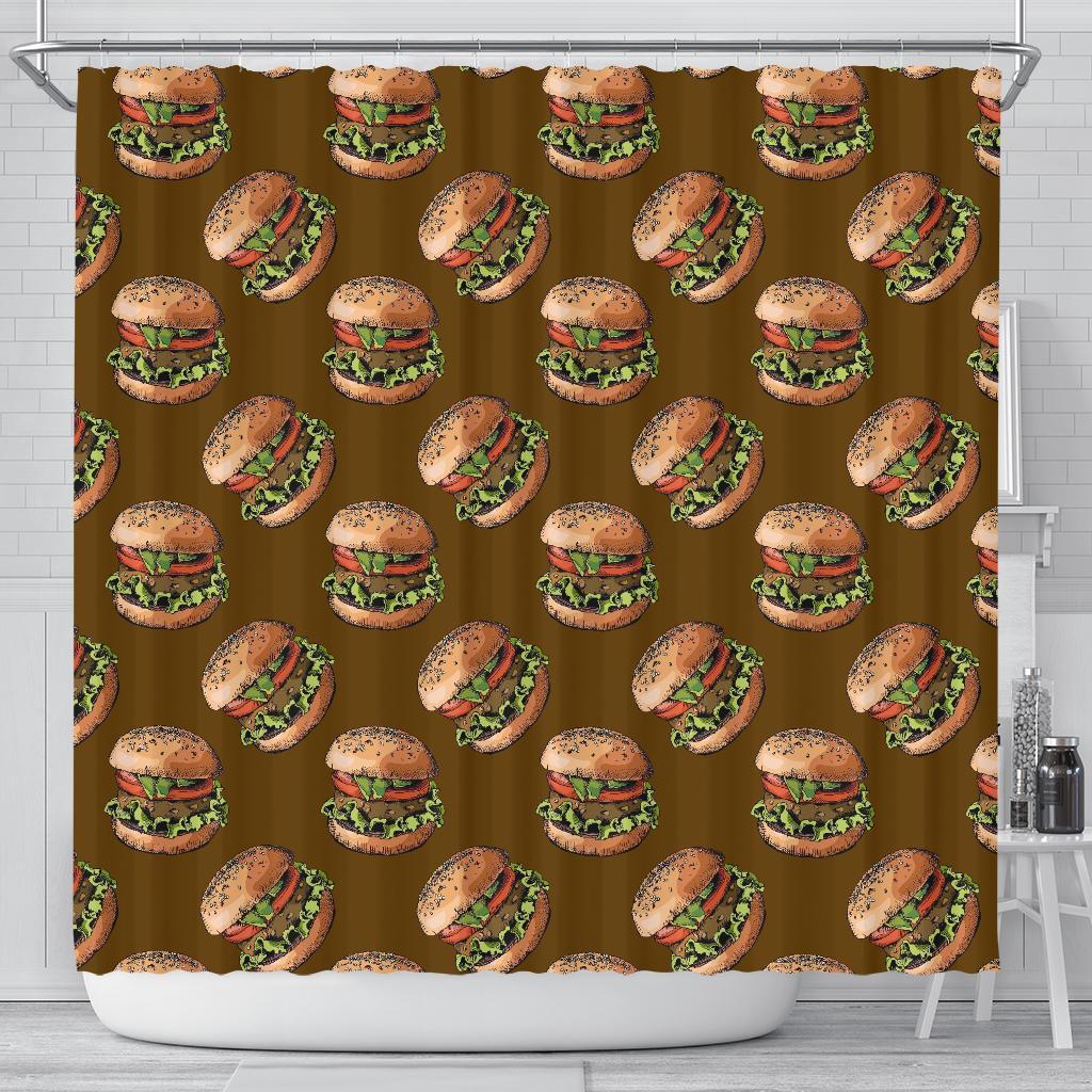 Hamburger Brown Pattern Print Bathroom Shower Curtain-grizzshop