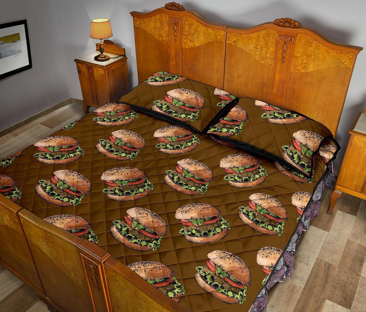 Hamburger Brown Pattern Print Bed Set Quilt-grizzshop