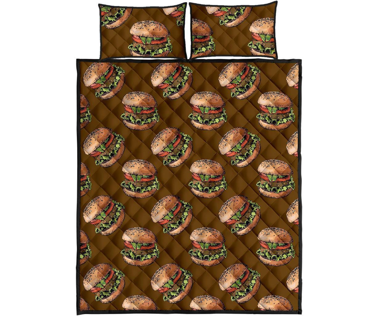 Hamburger Brown Pattern Print Bed Set Quilt-grizzshop