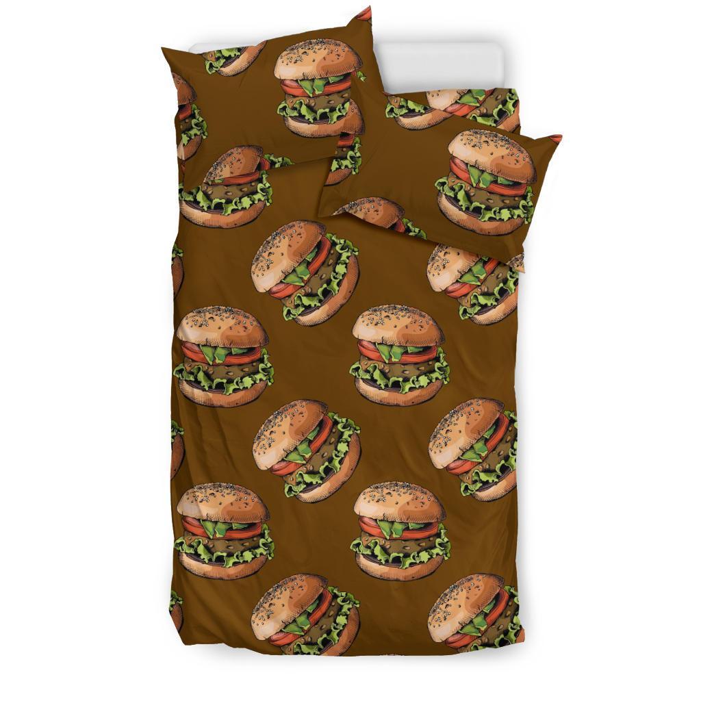 Hamburger Brown Pattern Print Duvet Cover Bedding Set-grizzshop