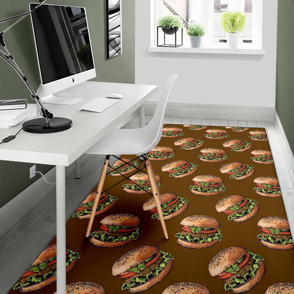 Hamburger Brown Pattern Print Floor Mat-grizzshop