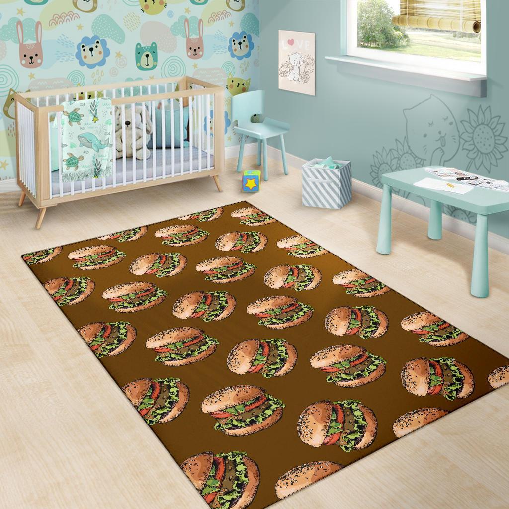 Hamburger Brown Pattern Print Floor Mat-grizzshop