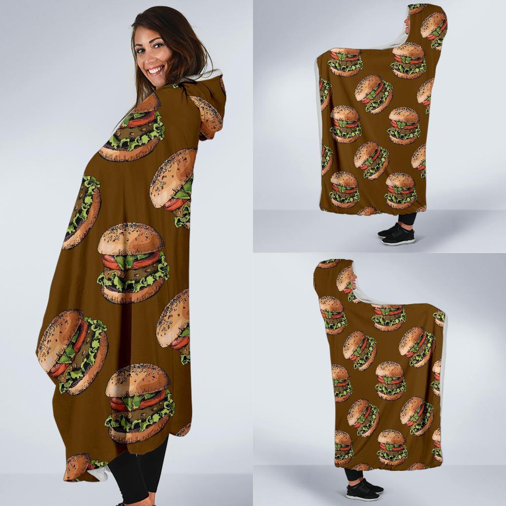 Hamburger Brown Pattern Print Hooded Blanket-grizzshop