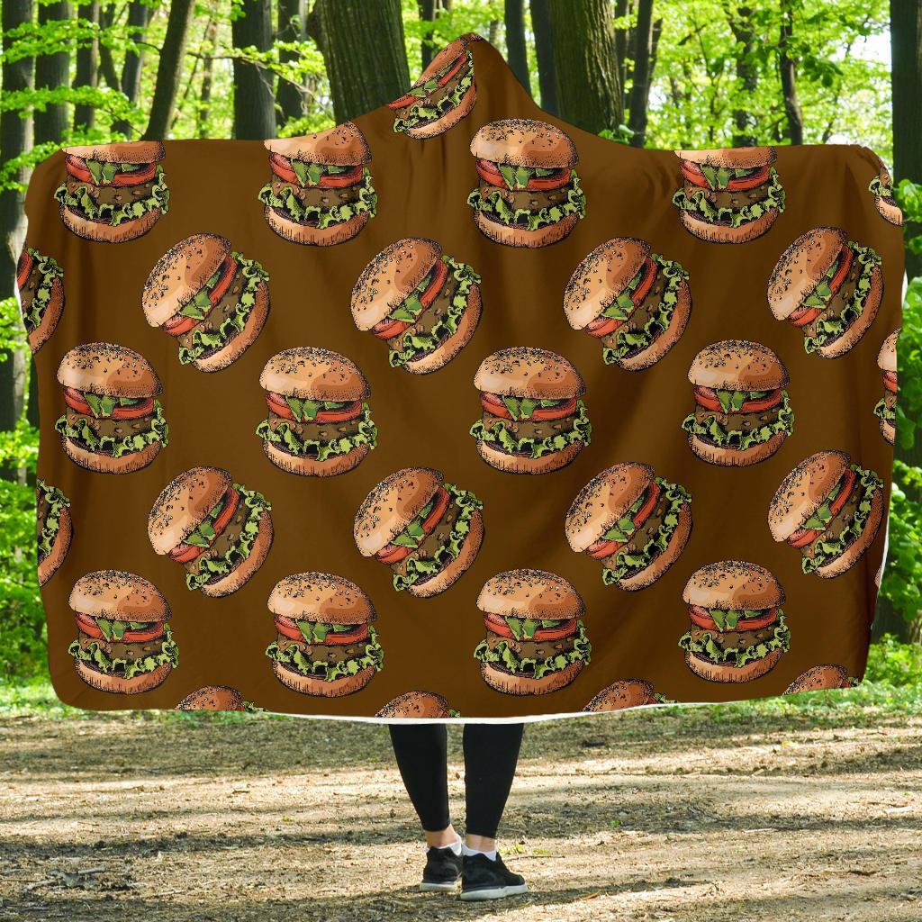 Hamburger Brown Pattern Print Hooded Blanket-grizzshop