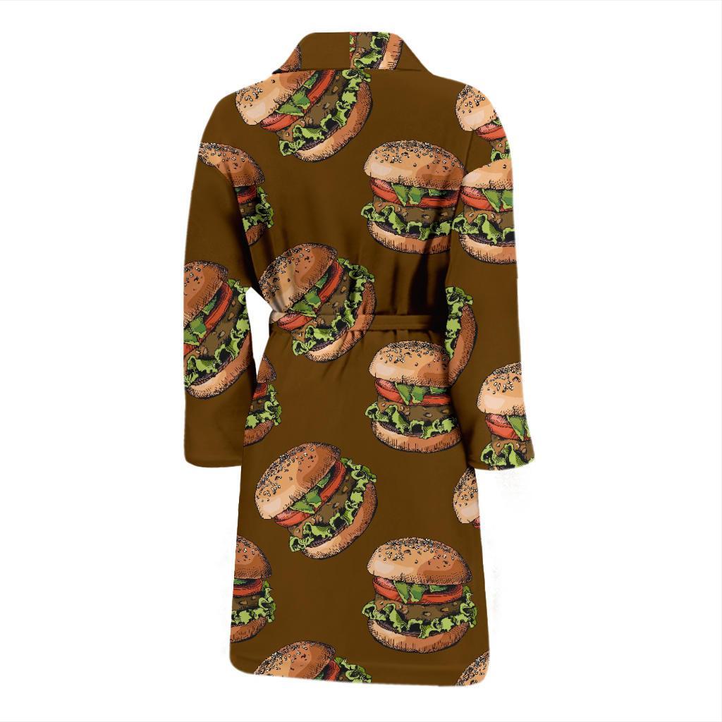 Hamburger Brown Pattern Print Men Long Robe-grizzshop