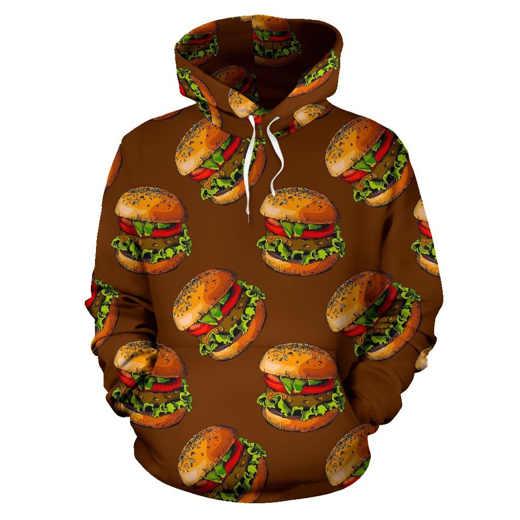 Hamburger Brown Pattern Print Men Women Pullover Hoodie-grizzshop