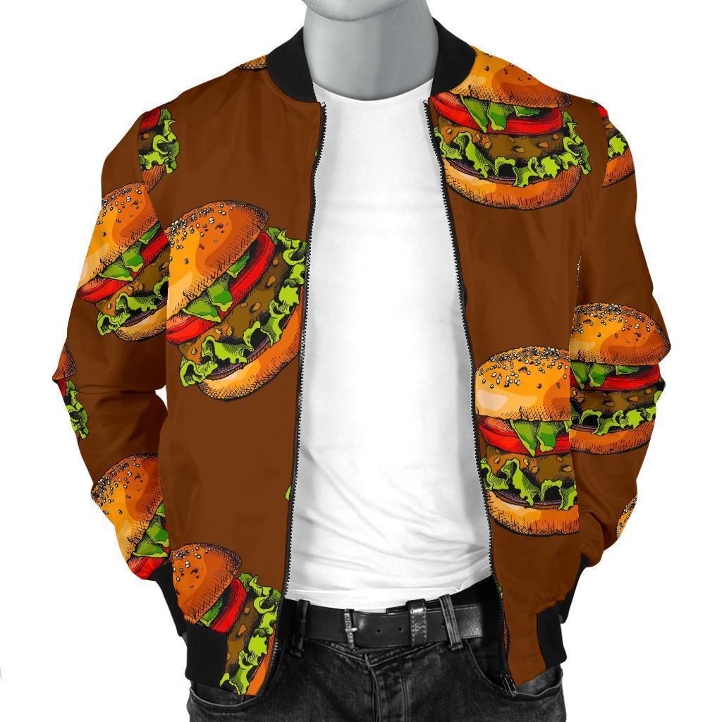 Hamburger Brown Pattern Print Men's Bomber Jacket-grizzshop