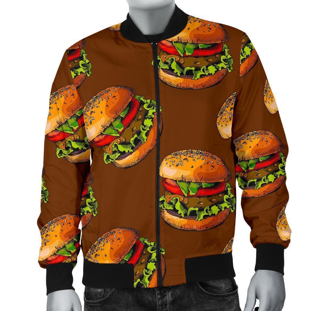 Hamburger Brown Pattern Print Men's Bomber Jacket-grizzshop