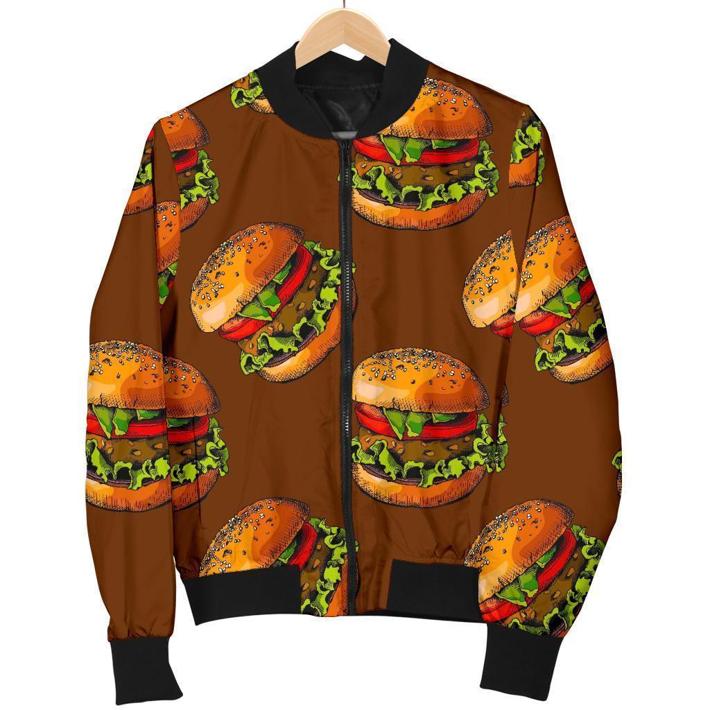 Hamburger Brown Pattern Print Men's Bomber Jacket-grizzshop