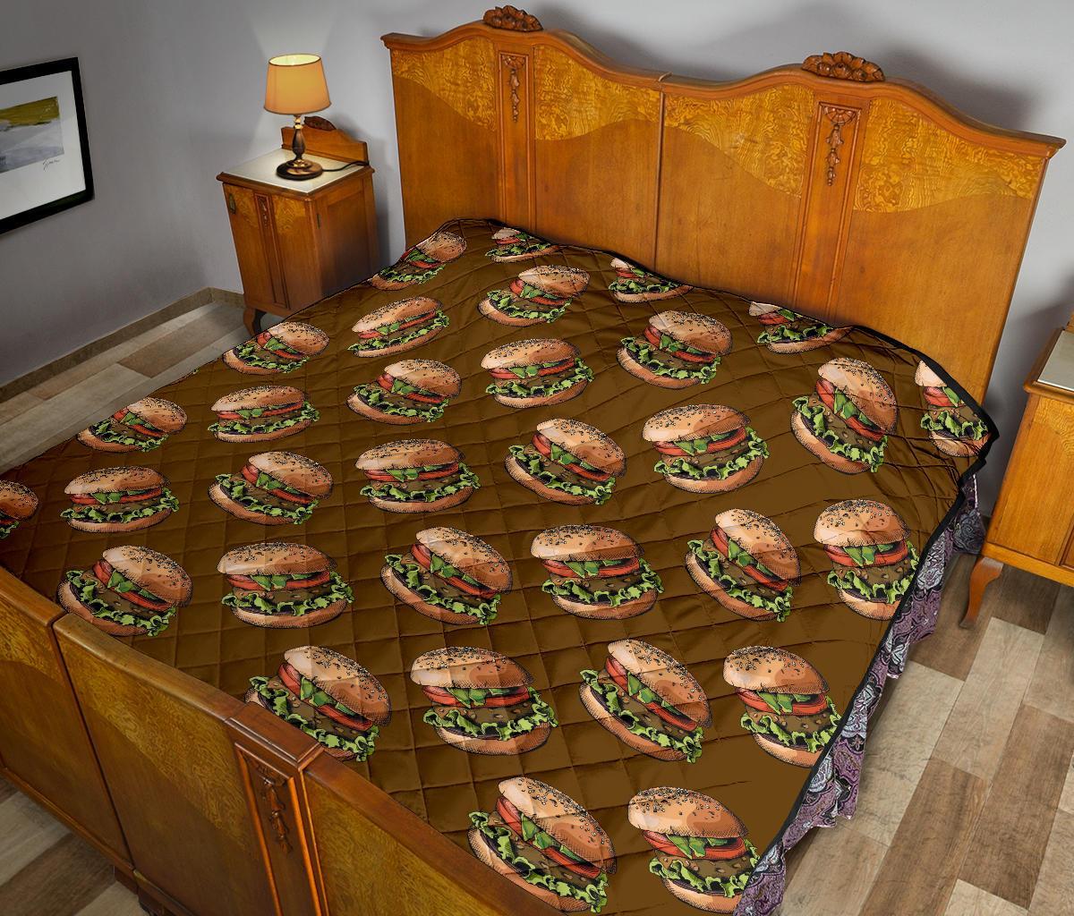 Hamburger Brown Pattern Print Quilt-grizzshop