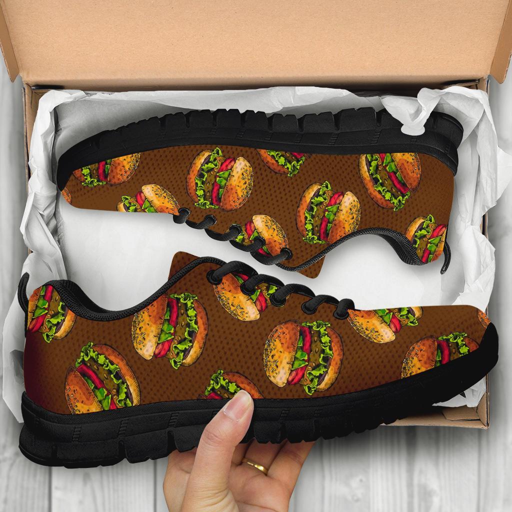 Hamburger Brown Pattern Print Sneaker Shoes For Men Women-grizzshop