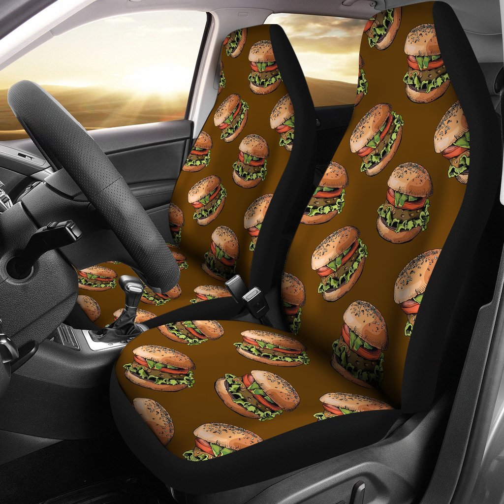 Hamburger Brown Pattern Print Universal Fit Car Seat Covers-grizzshop